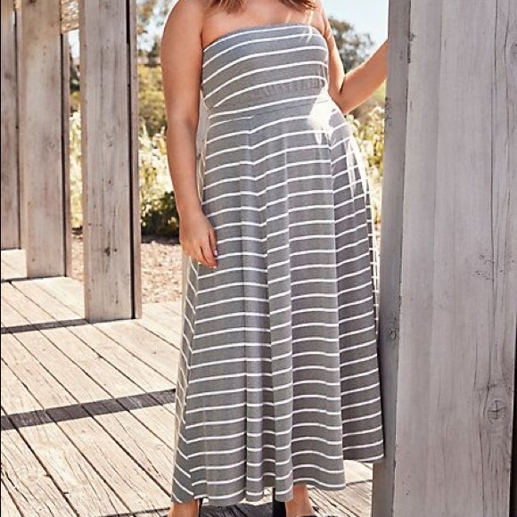 gray and white striped maxi dress